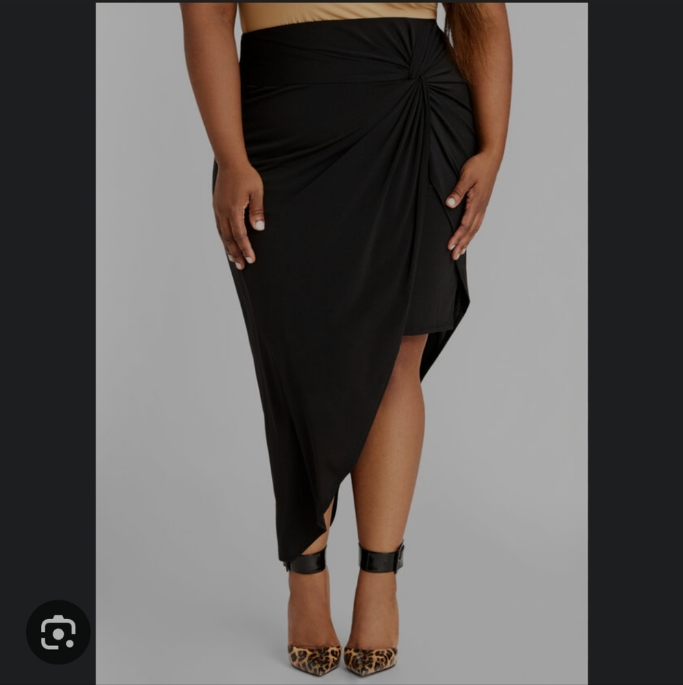 ASHLEY STEWART NWT KNOT FRONT ASYMMETRIC BLACK SKIRT SIZE 14/16